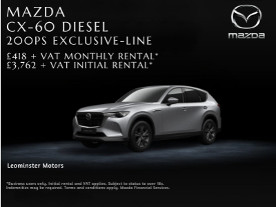 Drive the Mazda CX-60 3.3 Diesel on Business Contract Hire at Leominster Motors!